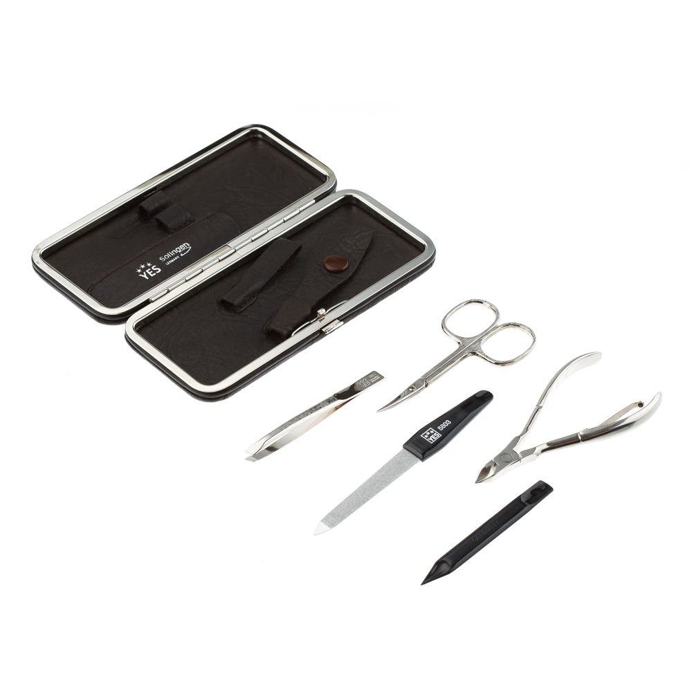 Маникюрный набор YES, 5 пр. Футляр: натуральная кожа, цвет коричневый 9013