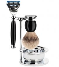 Бритвенный набор MUEHLE SOPHIST, черная смола, барсучий ворс Silvertip, бритва Fusion, чаша