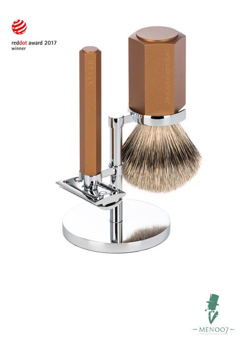 Бритвенный набор MUEHLE HEXAGON, бронзовый, барсучий ворс высшей категории Silvertip, Т-образная бритва