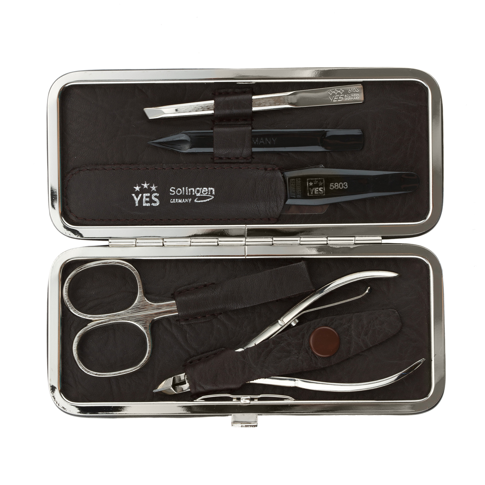 Маникюрный набор YES, 5 пр. Футляр: натуральная кожа, цвет коричневый 9013