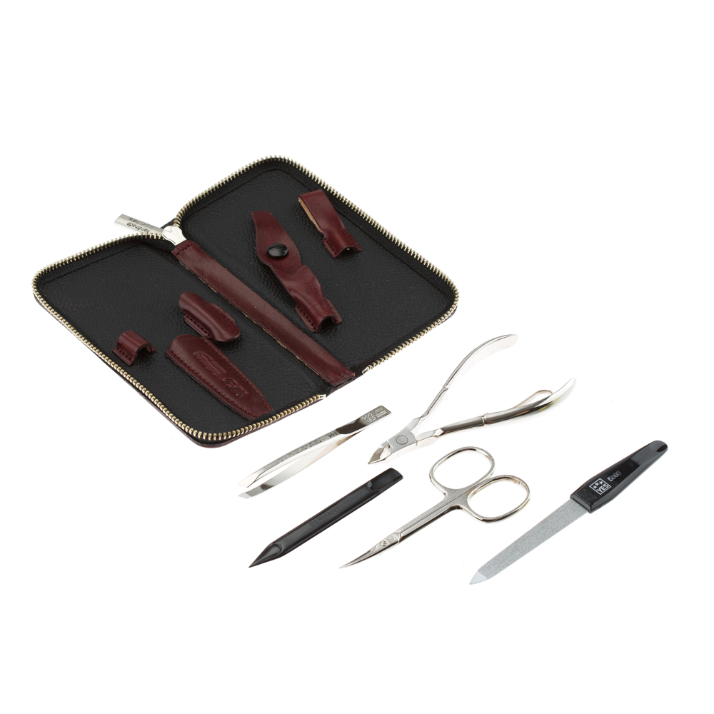 Маникюрный набор YES, 5 пр. Футляр: натуральная кожа, цвет бордово-красный 9146