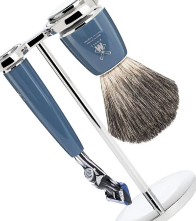 Бритвенный набор MUEHLE RYTMO, темно-бирюзовая смола, натуральный барсучий ворс, бритва Fusion