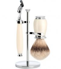 Бритвенный набор MUEHLE PURIST, смола, цвет слоновой кости, барсучий ворс Silvertip, бритва Fusion