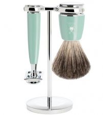 Бритвенный набор MUEHLE RYTMO, смола мятного цвета, натуральный барсучий ворс, Т-образная бритва