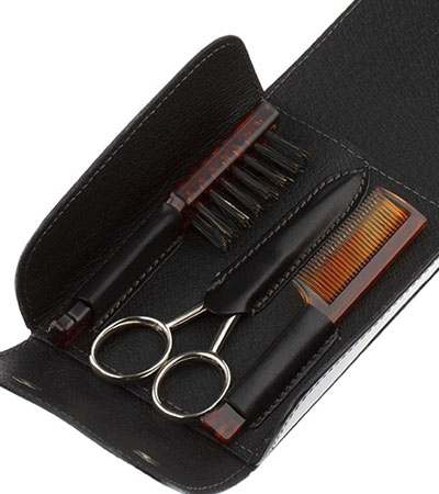 Дорожный набор для усов и бороды IL Ceppo в черном чехле: щетка, расческа, ножницы