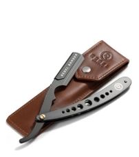 Опасная бритва со сменным лезвием REBEL BARBER Predator Black с кожаным чехлом