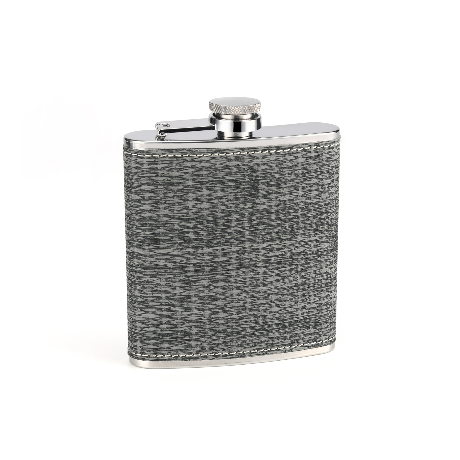 Фляга сталь+искусственная кожа, серая S.QUIRE W238-6