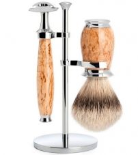 Бритвенный набор MUEHLE PURIST, каповая береза, барсучий ворс высшей категории Silvertip, Т-образная бритва