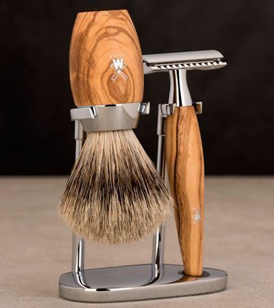 Бритвенный набор MUEHLE KOSMO, олива, барсучий ворс категории Fine, Т-образная бритва