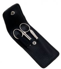 Маникюрный набор GD, 3пр., Инструменты: ножницы для кутикул, пилка металлическая 9 см, пинцет наклонный. Футляр: натур.кожа, цвет черный