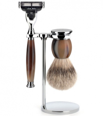 Бритвенный набор MUEHLE SOPHIST, натуральный рог, барсучий ворс Silvertip, бритва Mach3
