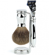 Набор для бритья Chatsworth (бритва Metal Plain  Fusion с глянцевой ручкой, помазок из барсучего ворса Silvertip,    и подставка)  3PCCFST