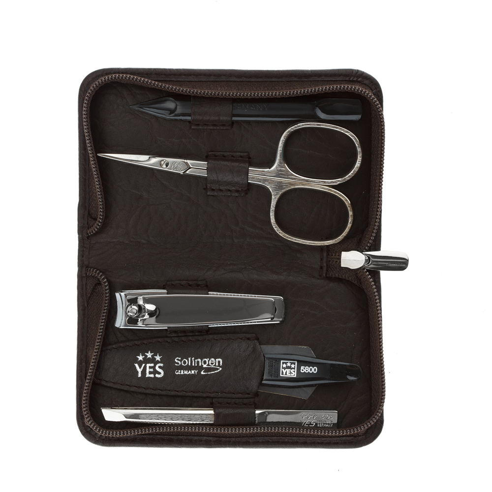 Маникюрный набор YES, 5 пр. 9012 Футляр: натуральная кожа, цвет коричневый 9012