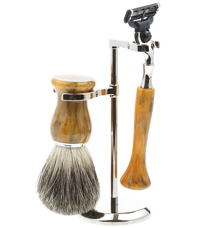 Бритвенный набор IL Ceppo: станок, помазок, подставка, желтый цвет, имитация мрамора