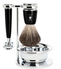 Бритвенный набор MUEHLE RYTMO, черная смола, натуральный барсучий ворс, Т-образная бритва, чаша