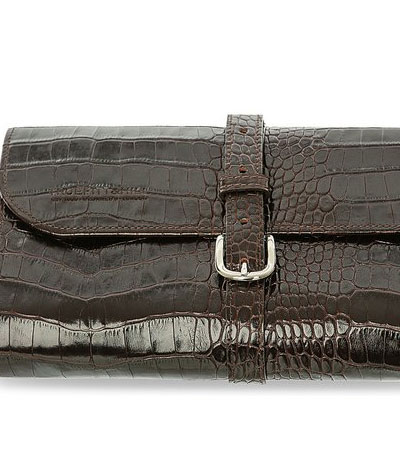 Кожаная дорожная косметичка ролл / Коричневый крокодил Truefitt & Hill