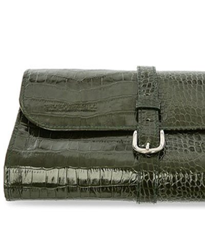 Кожаная дорожная косметичка ролл / Зеленый крокодил Truefitt & Hill