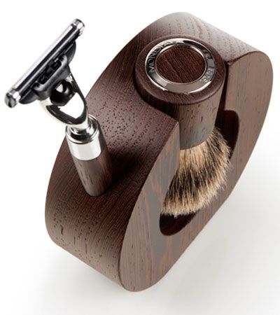 Бритвенный набор Mondial: станок, помазок, подставка; дерево Венге