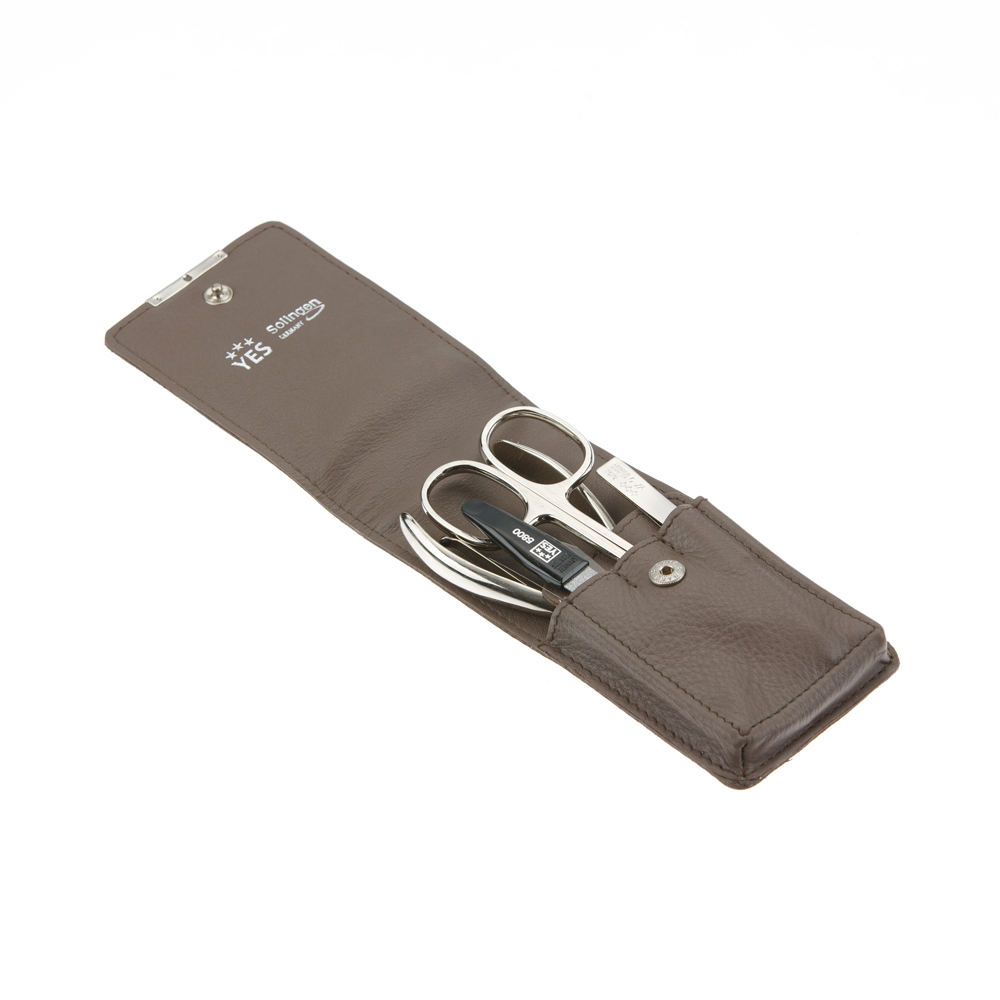 Маникюрный набор YES, 4 пр. 9234 Футляр: натуральная кожа, цвет серый 9234