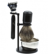 Бритвенный набор IL Ceppo: станок, помазок, чаша, подставка, черный гянцевый цвет