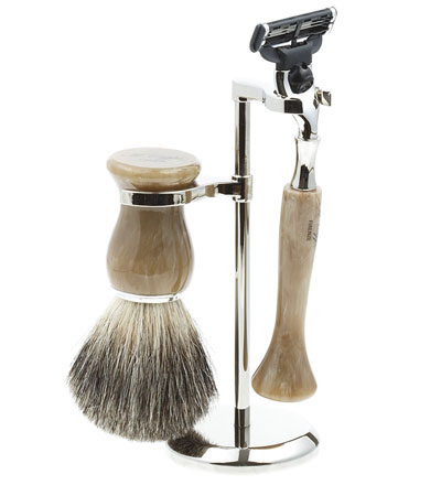 Бритвенный набор IL Ceppo: станок, помазок, подставка, серый перламутровый цвет