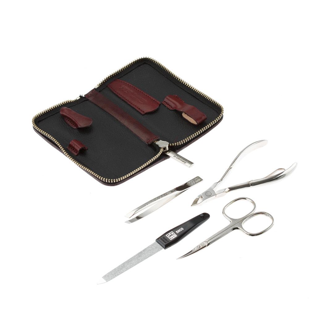 Маникюрный набор YES, 4 пр. Футляр: натуральная кожа, цвет бордово-красный 9145