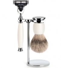 Бритвенный набор MUEHLE SOPHIST, фарфор, барсучий ворс высшей категории Silvertip, бритва Mach3