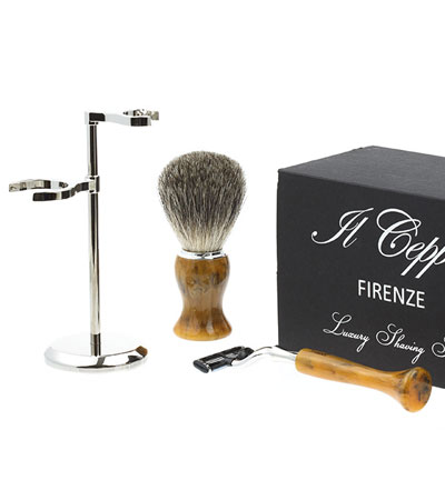 Бритвенный набор IL Ceppo: станок, помазок, подставка, желтый цвет, имитация мрамора