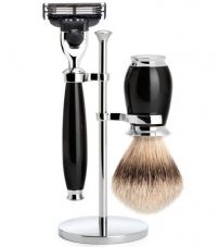 Бритвенный набор MUEHLE PURIST, черная смола, барсучий ворс высшей категории Silvertip, бритва Mach3