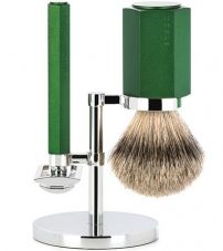 Бритвенный набор MUEHLE HEXAGON, зеленый, барсучий ворс высшей категории Silvertip, Т-образная бритва