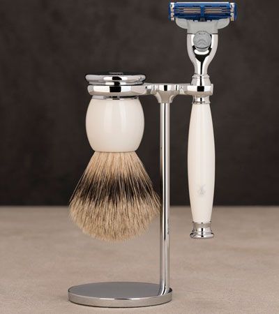 Бритвенный набор MUEHLE SOPHIST, фарфор, барсучий ворс высшей категории Silvertip, бритва Mach3