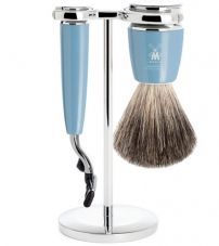 Бритвенный набор MUEHLE RYTMO, голубая смола, натуральный барсучий ворс, бритва Mach3