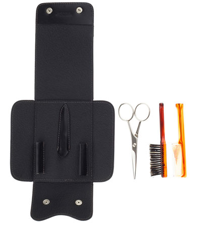 Дорожный набор для усов и бороды IL Ceppo в черном чехле: щетка, расческа, ножницы