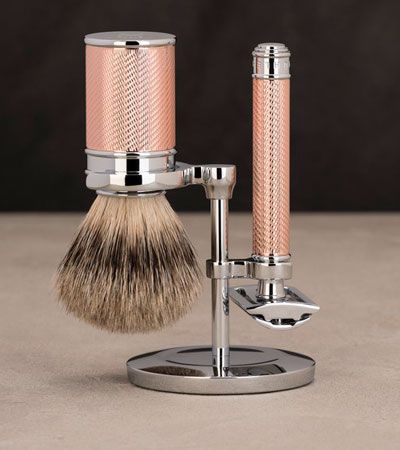 Бритвенный набор MUEHLE TRADITIONAL, розовое золото, барсучий ворс высшей категории Silvertip, Т-образная бритва