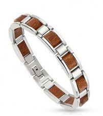 Браслет стальной со вставками из натурального дерева Spikes