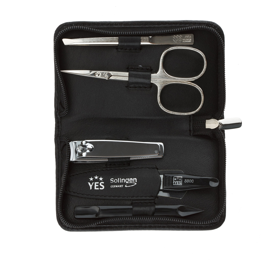 Маникюрный набор YES, 5 пр. Футляр: натуральная кожа, цвет черный 9020