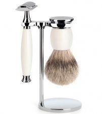 Бритвенный набор MUEHLE SOPHIST, фарфор, барсучий ворс высшей категории Silvertip, Т-образная бритва