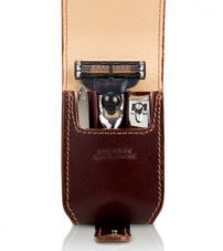 Бритвенный дорожный мини-набор Mondial : в кожаном чехле: станок, пинцет, книпсер; серебристый