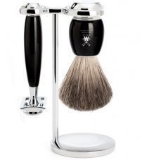 Бритвенный набор MUEHLE VIVO, черная смола, натуральный барсучий ворс, Т-образная бритва