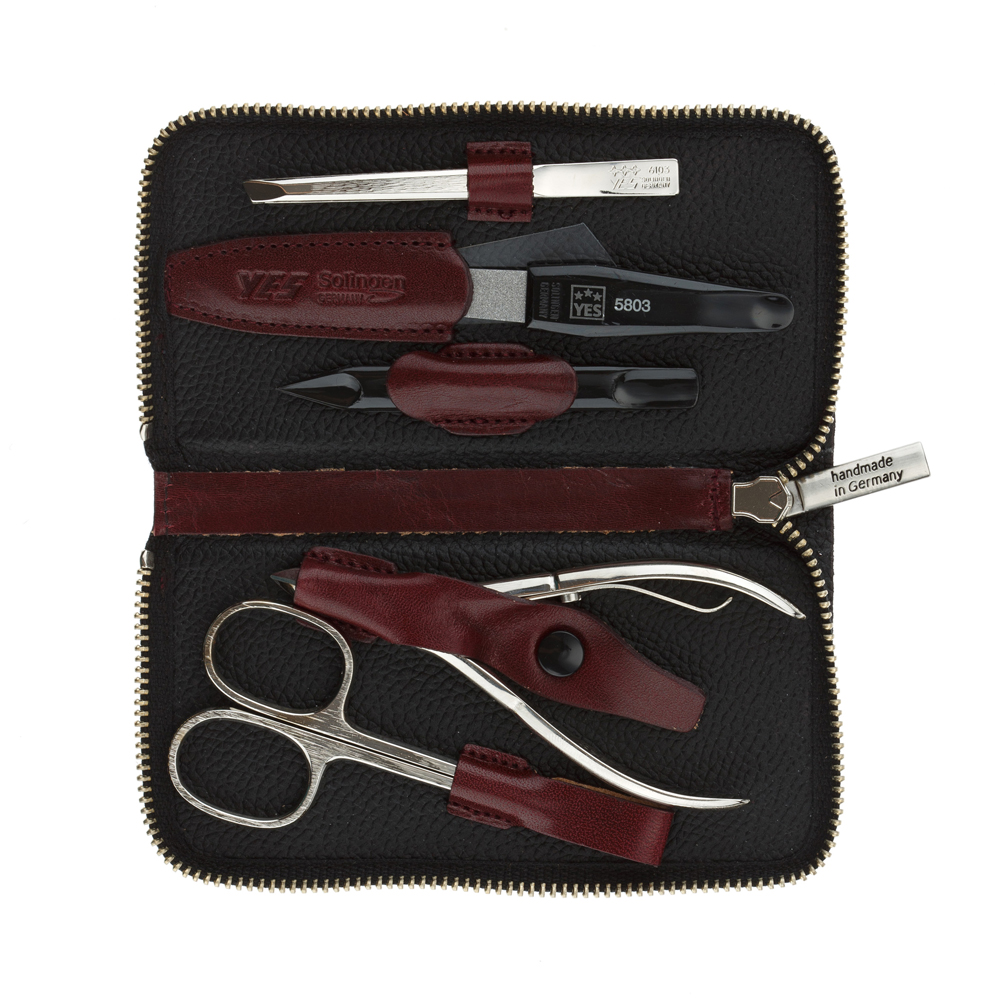 Маникюрный набор YES, 5 пр. Футляр: натуральная кожа, цвет бордово-красный 9146