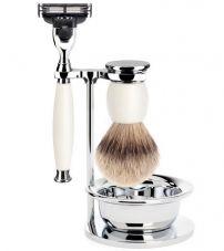 Бритвенный набор MUEHLE SOPHIST, фарфор, барсучий ворс высшей категории Silvertip, бритва Mach3, чаша