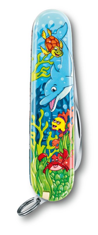 Набор для детей VICTORINOX "Дельфин": перочинный нож 84 мм, шнурок на шею, книга-раскраска