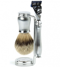 Набор для бритья Chatsworth Metal Barley (Бритва Fusion c фигурной ручкой, помазок из барсучего ворса Silvertip и подставка) 3PCCBAFST