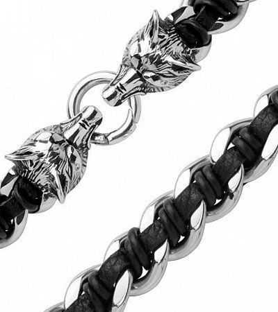 Браслет стальной два волка Spikes