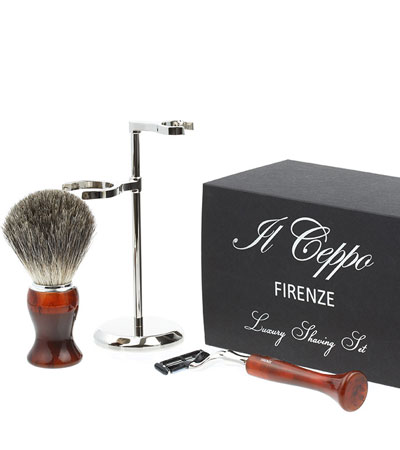 Бритвенный набор IL Ceppo: станок, помазок, подставка, коричневый цвет
