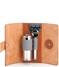 Дорожный бритвенный набор MUEHLE, чехол из натуральной коричневой кожи, помазок, дорожная бритва Fusion
