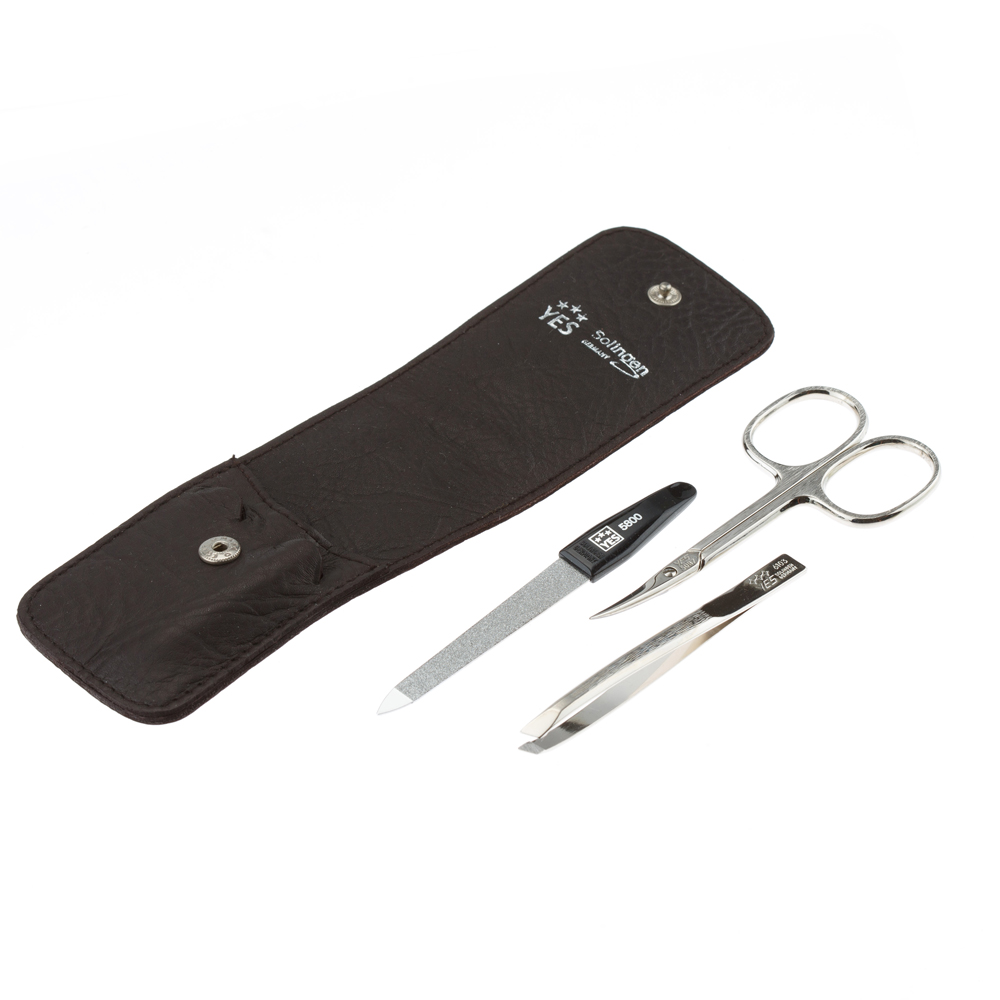 Маникюрный набор YES, 3 пр. 9010 Футляр: натуральная кожа, цвет коричневый