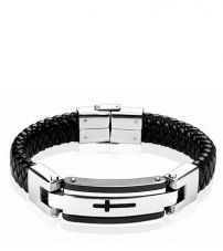 Браслет кожаный с черным крестом Spikes