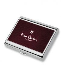 Портсигар Pierre Cardin, сплав цинка, покрытие хром + матовая красная искуств.кожа, расчитан на 20 стандартных сигарет