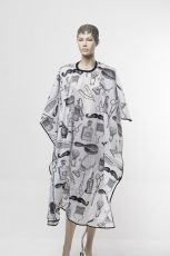 Пеньюар для стрижки DEWAL "BARBER STYLE", полиэстер, c рисунком , белый , 128х150 см, на крючках